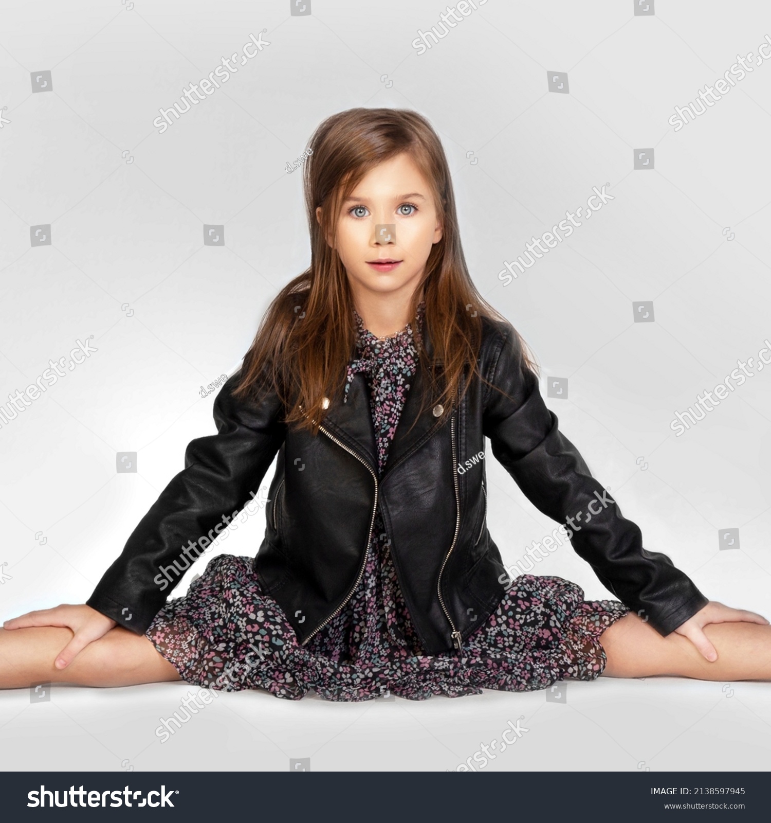 Beautiful Little Girl Acrobatic Sitting On Stock Photo 2138597945 ...