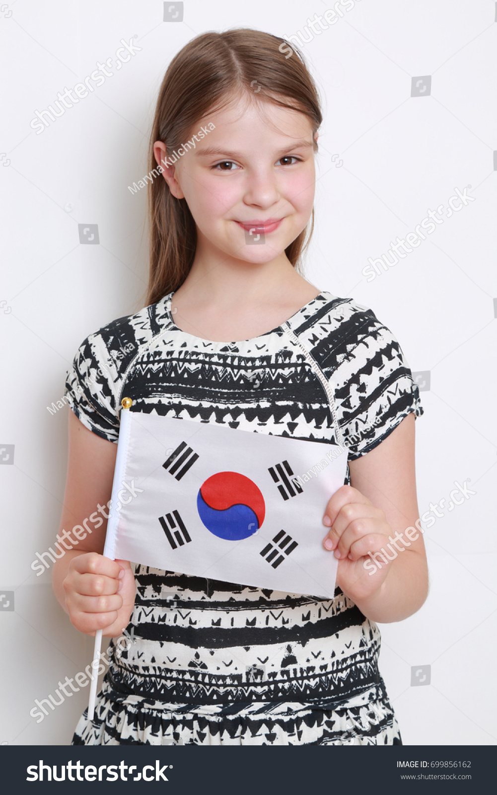 Beautiful Little Girl Japanese Flag Flag Stock Photo Edit Now