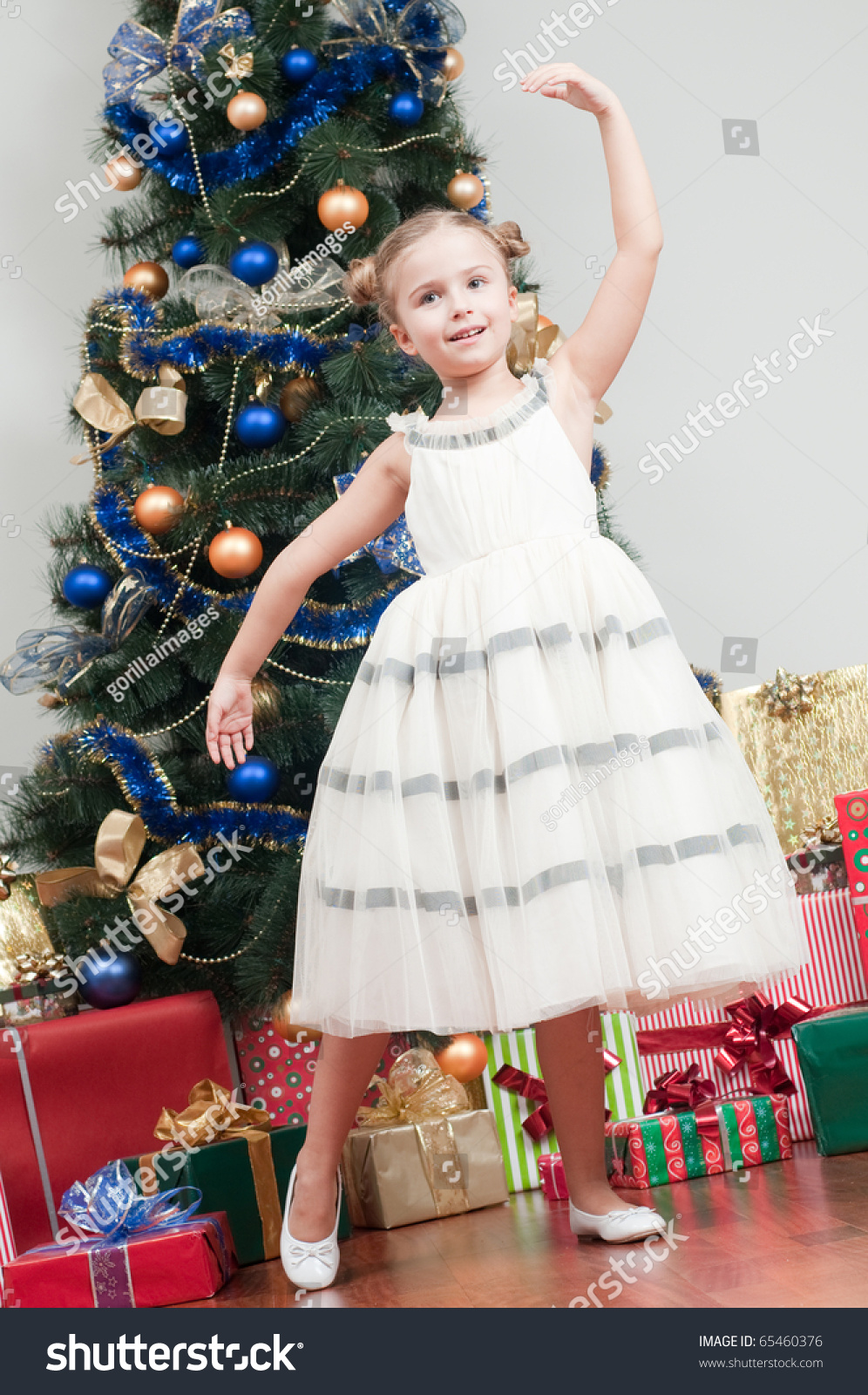 Beautiful Little Girl Dancing Christmas Time Stock Photo 65460376