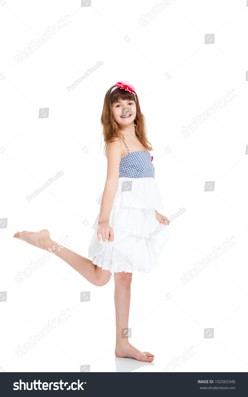 Beautiful Little Girl Happy Smile Summer Dress, Full Length Portrait ...