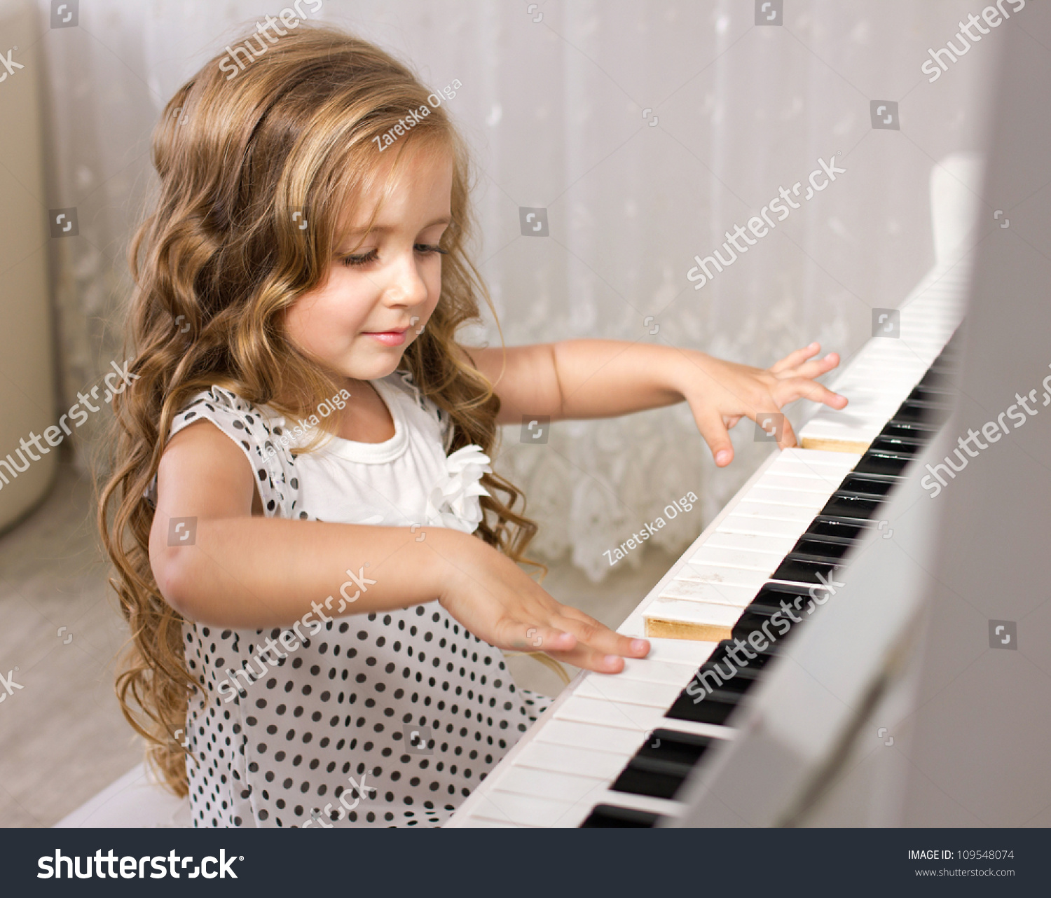 Beautiful Little Girl Playing Piano Light Stock Photo 109548074 ...