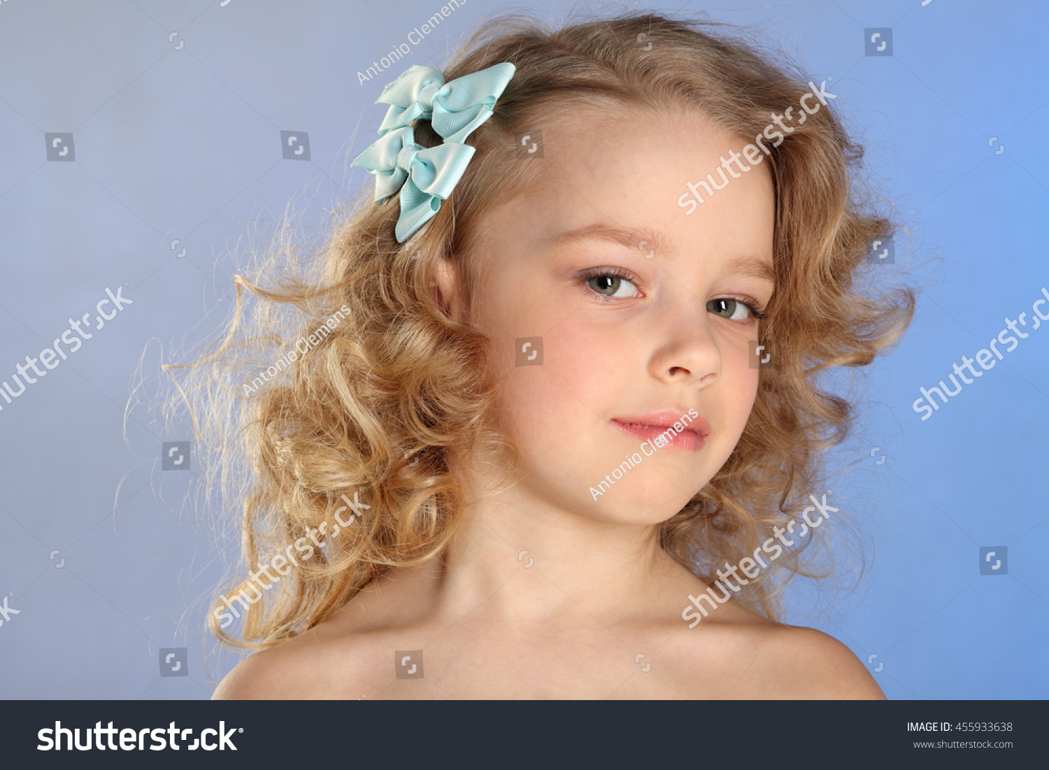 Beautiful Little Girl Blond Curly Hair Stock Photo 455933638