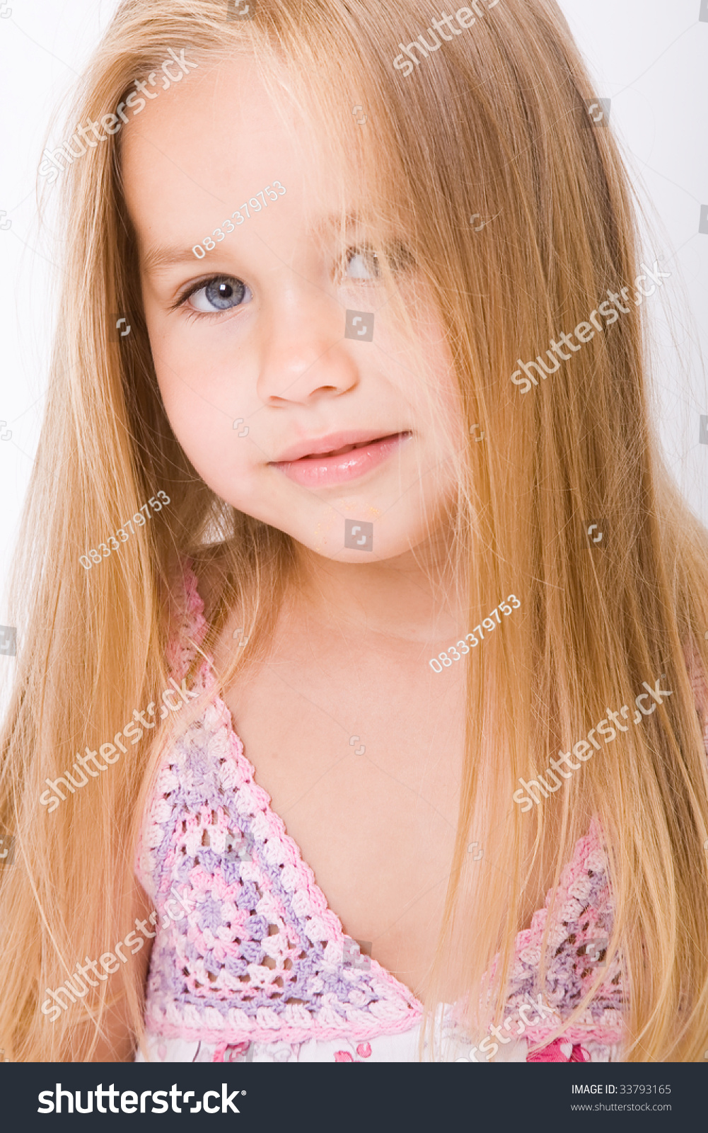 Beautiful Little Girl With Long Blonde Hair Stock Photo 33793165 ...