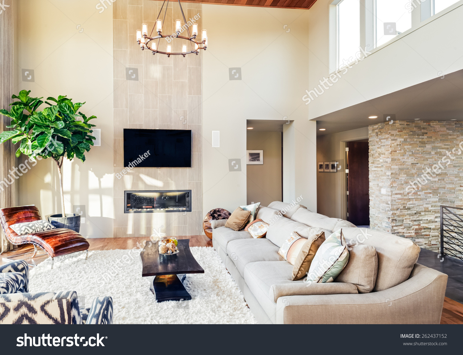 Beautiful Living Room Hardwood Floors Tv Stock Photo 262437152
