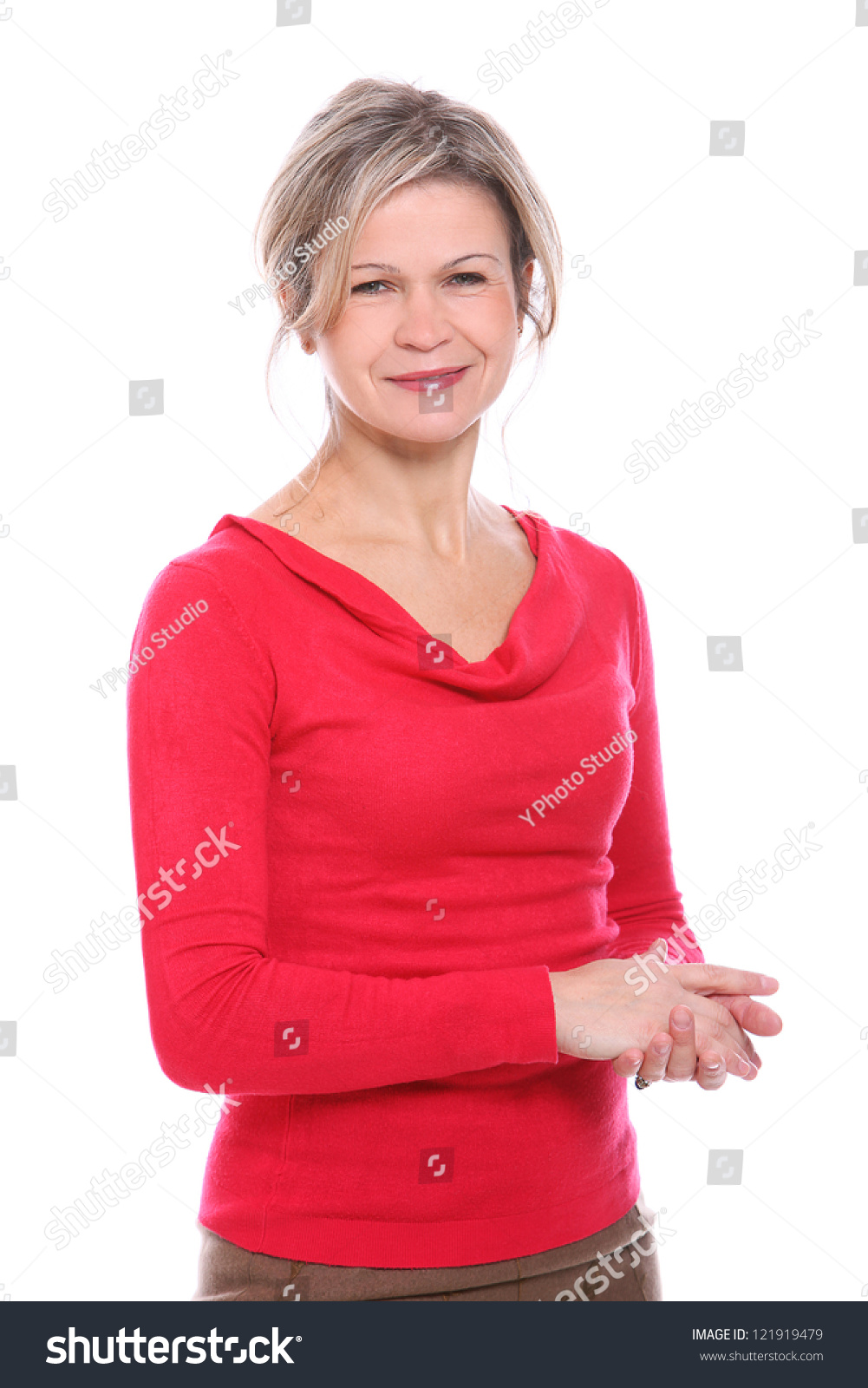 Beautiful Mature Blonde Portrait Over A White Background Stock Photo ...