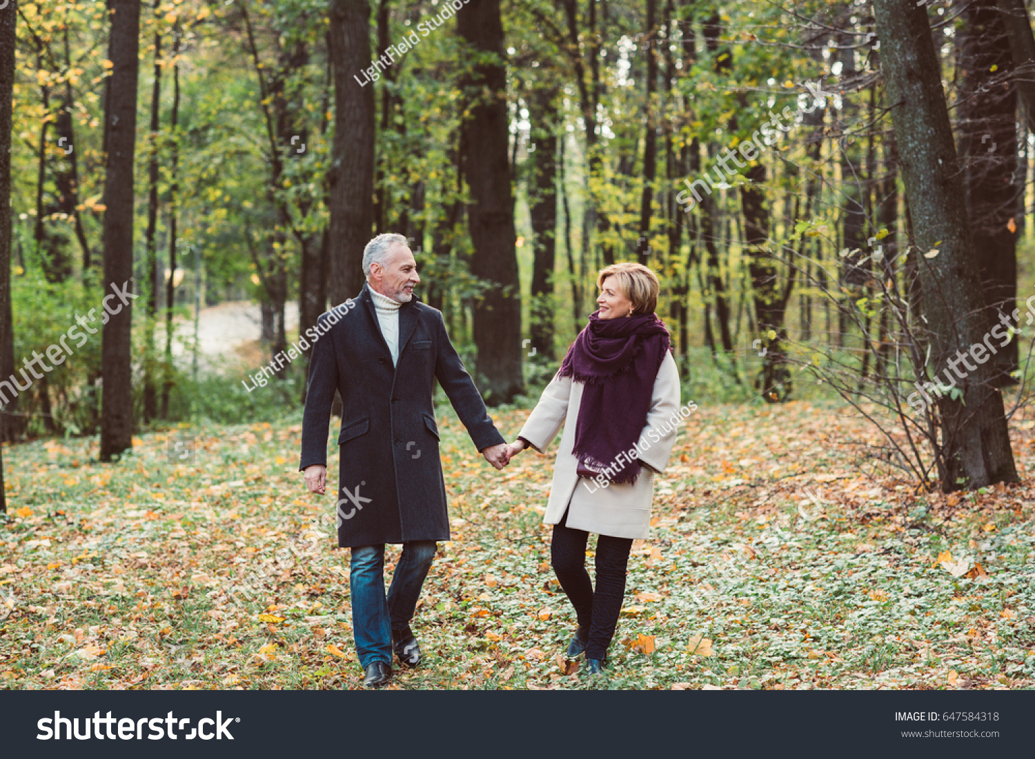 Beautiful Mature Couple Holding Hands Walking Stock Photo 647584318 ...