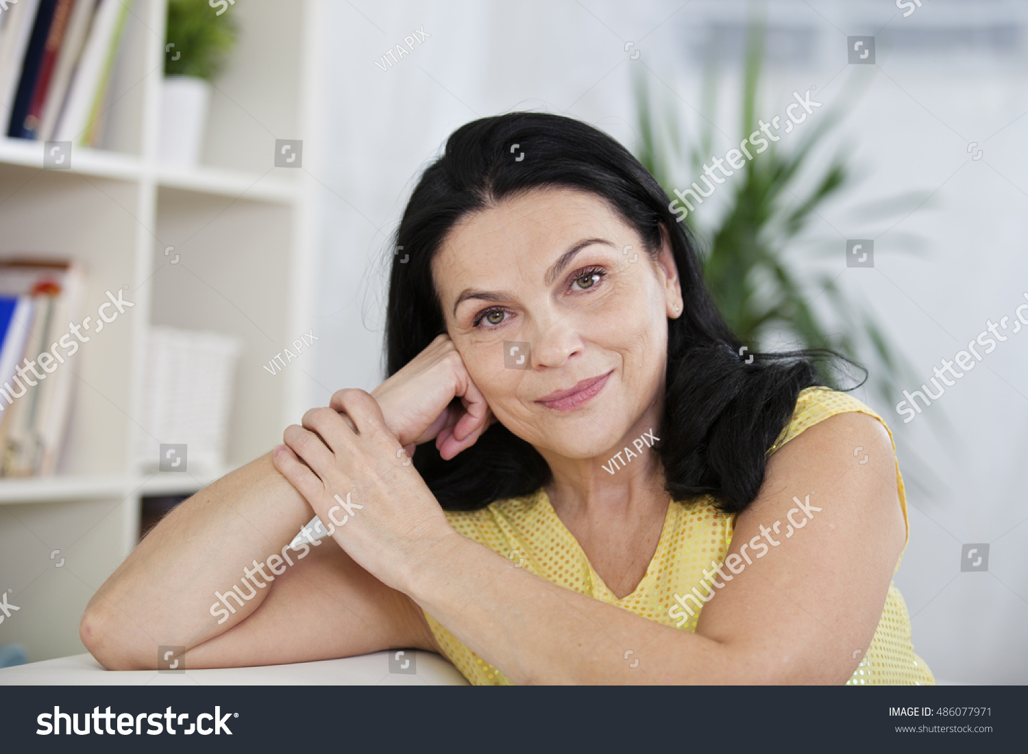 Beautiful Mature Woman At Home Stock Photo 486077971 : Shutterstock