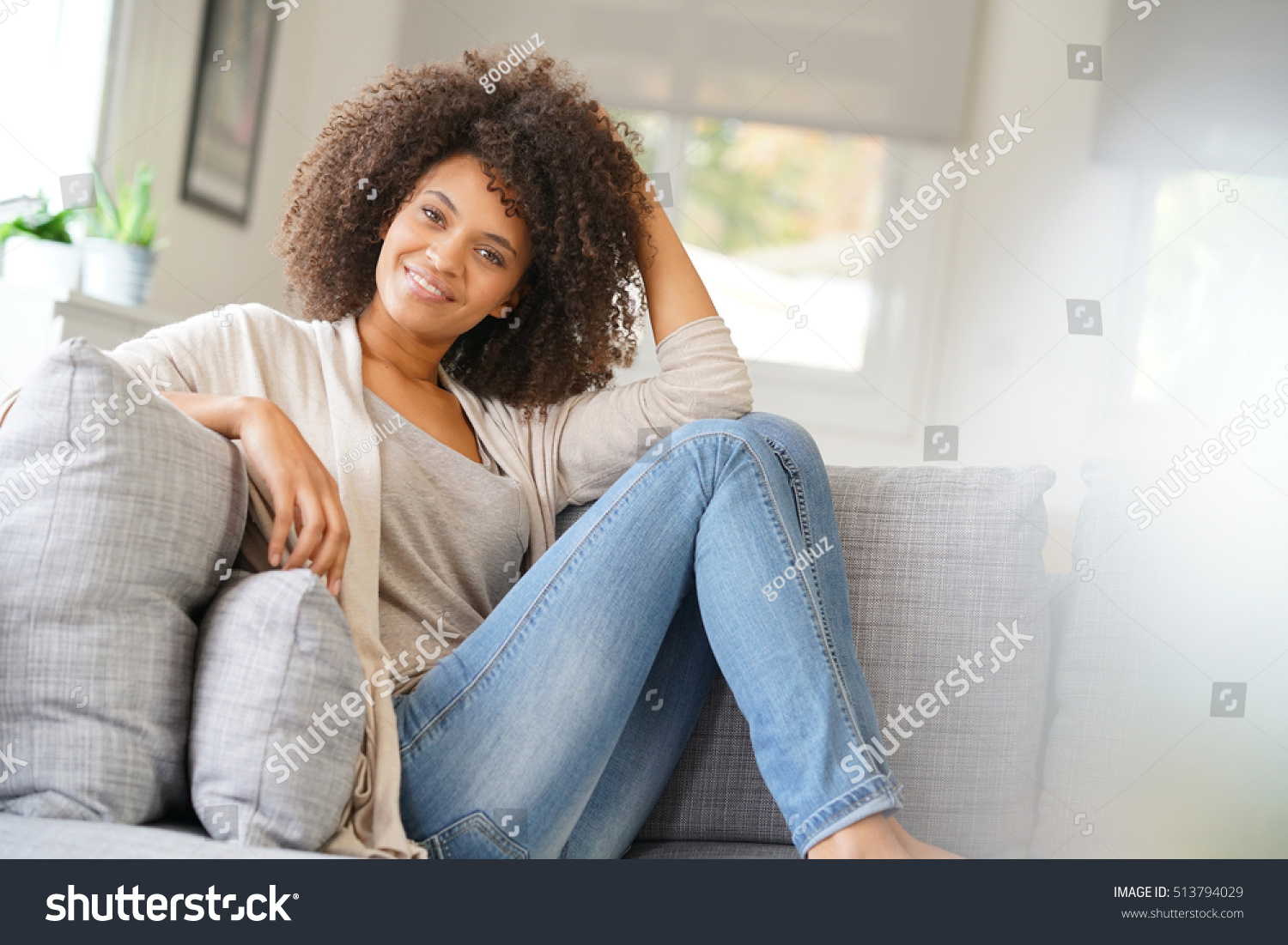 Beautiful Mixed Race Woman Relaxing Sofa Stock Photo Edit Now