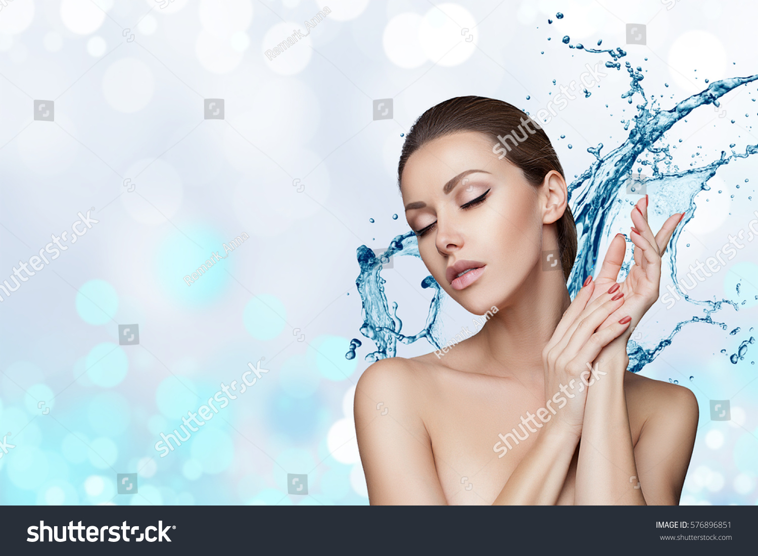 Beautiful Model Spa Woman Splashes Water Stock Photo ...