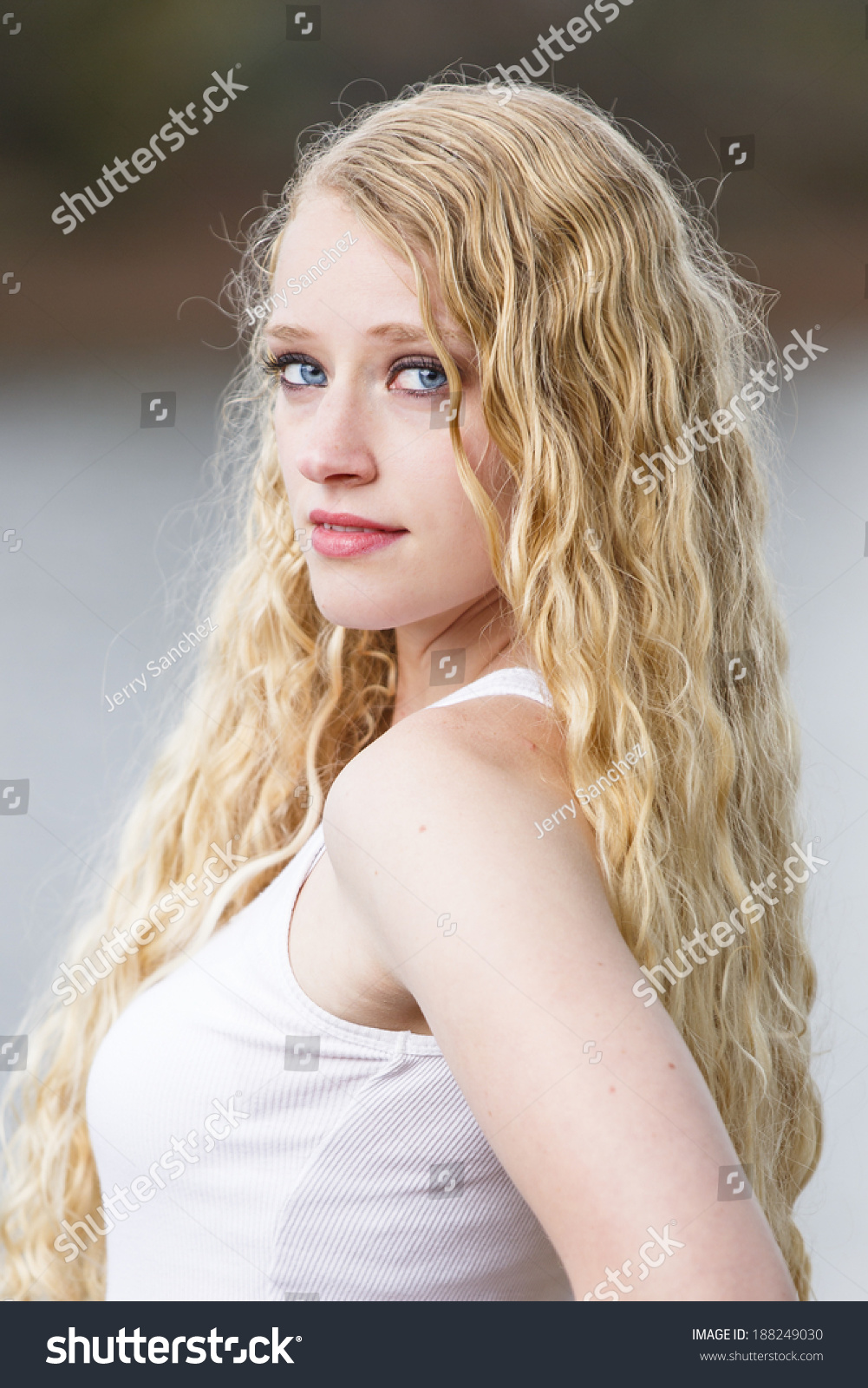 Beautiful Model Long Blonde Hair Blue Stock Photo 188249030