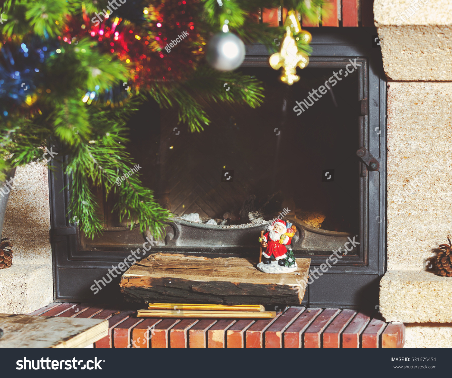 Beautiful Modern Fireplace Glass Door Near Stock Photo Edit Now