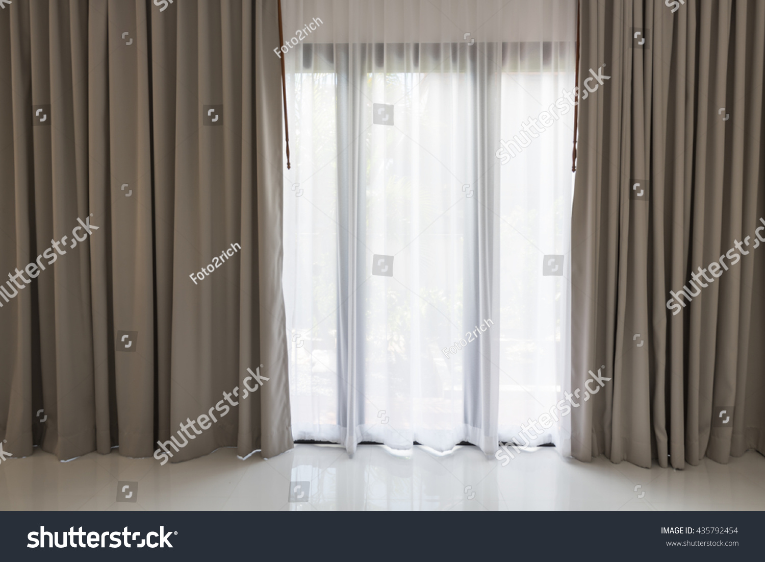 Beautiful Modern Grey White Curtains Living Stock Photo 435792454