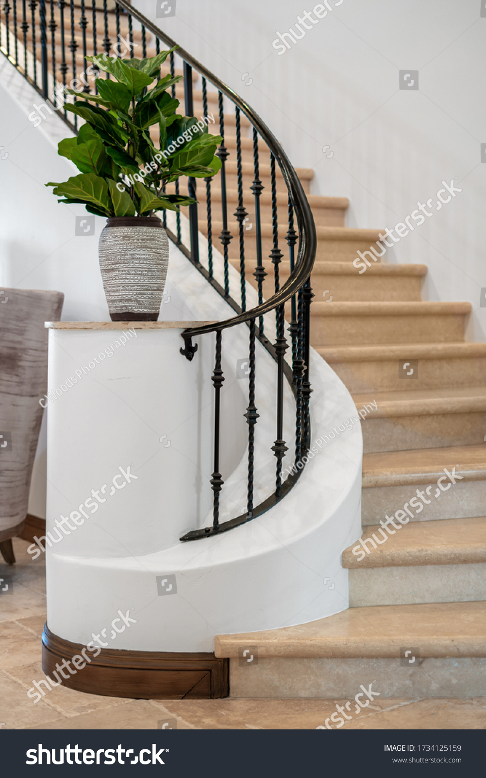 Beautiful Modern Staircase Design Detailed Railings Stock Photo Edit Now 1734125159
