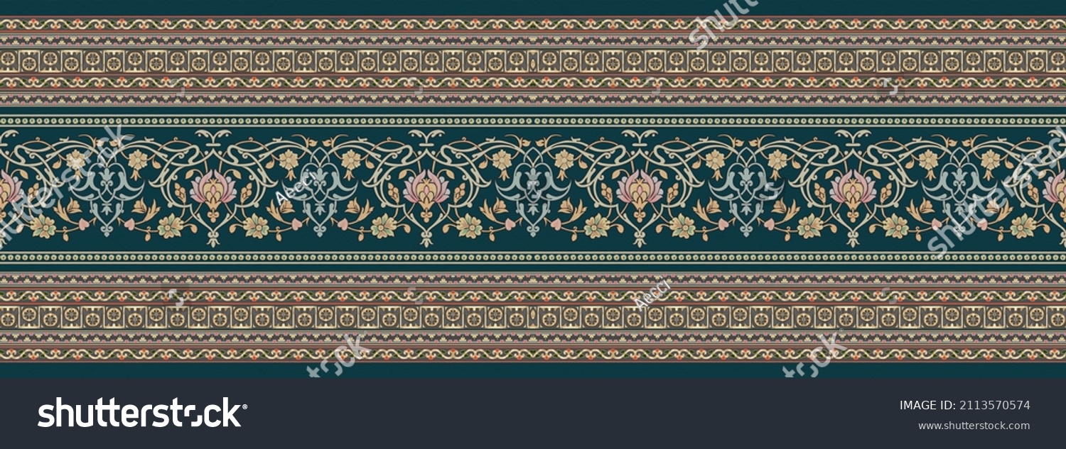 Beautiful Mughal Floral Border Supporting Borders Stock Illustration ...