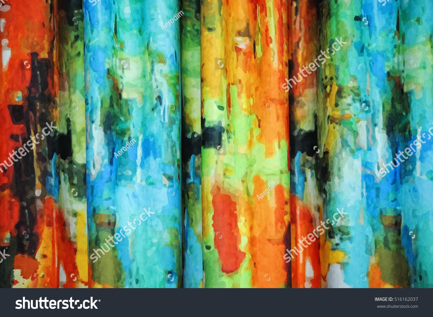 Beautiful Multicolored Curtains Witch Abstract Pattern Stock Photo