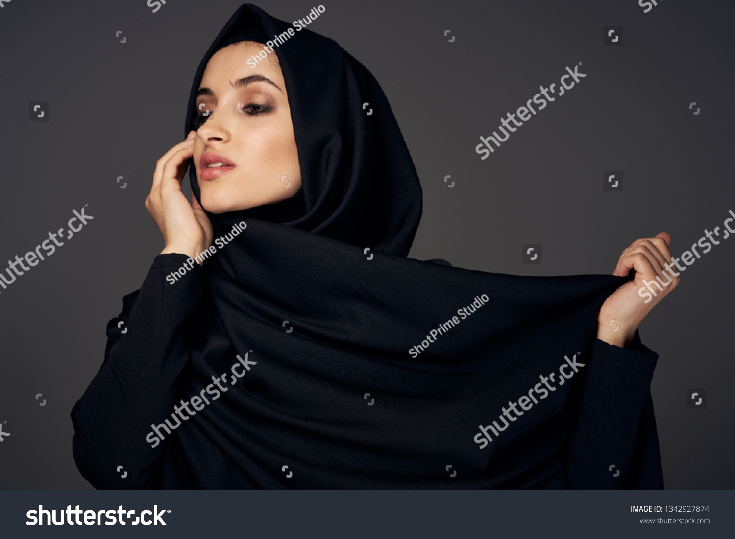 Beautiful Muslim Woman Black Hijab Clutches Stock Photo (Edit Now ...