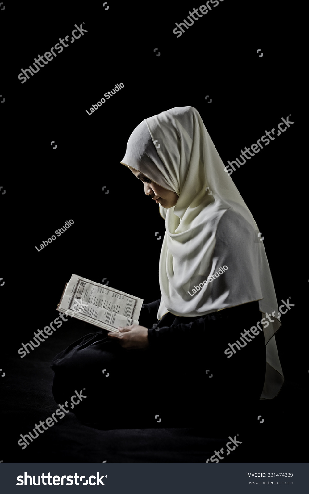 Beautiful Muslim Woman Reading Quran Black Stock Photo 