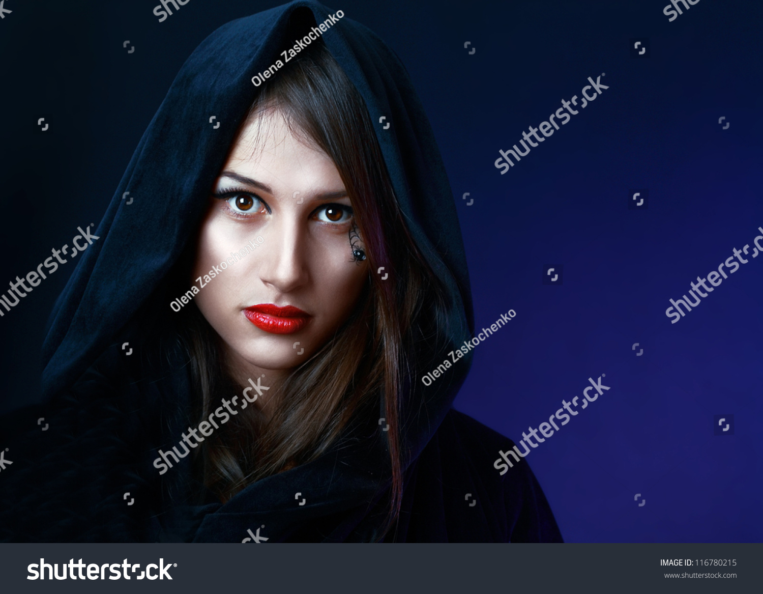 Beautiful Mysterious Woman Black Hood Evil Stock Photo 116780215 ...