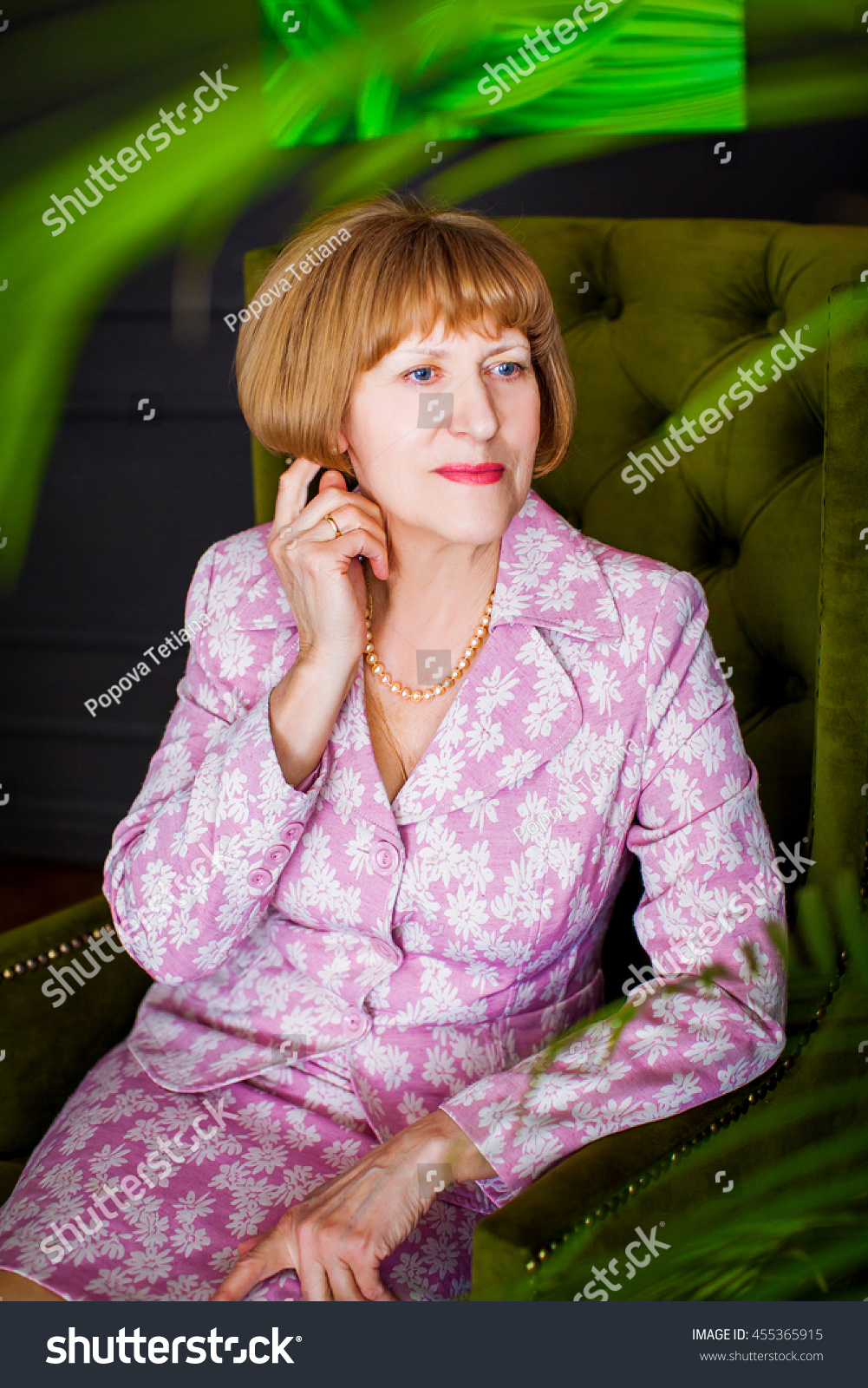 Beautiful Old Woman Grandmother Pink Suit Stock Photo 455365915