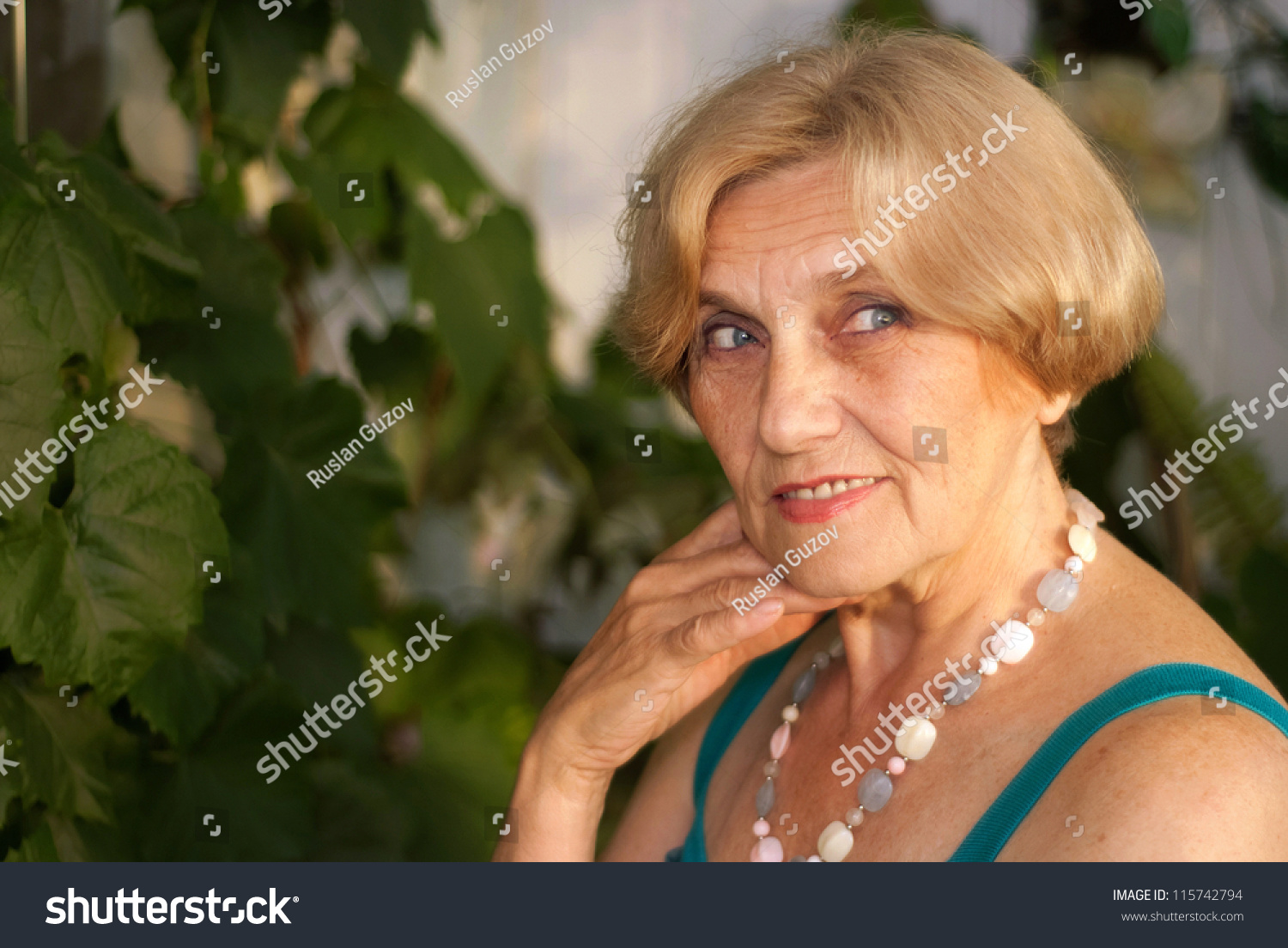 Beautiful Old Woman Short Hair Home Stock Photo Edit Now 115742794