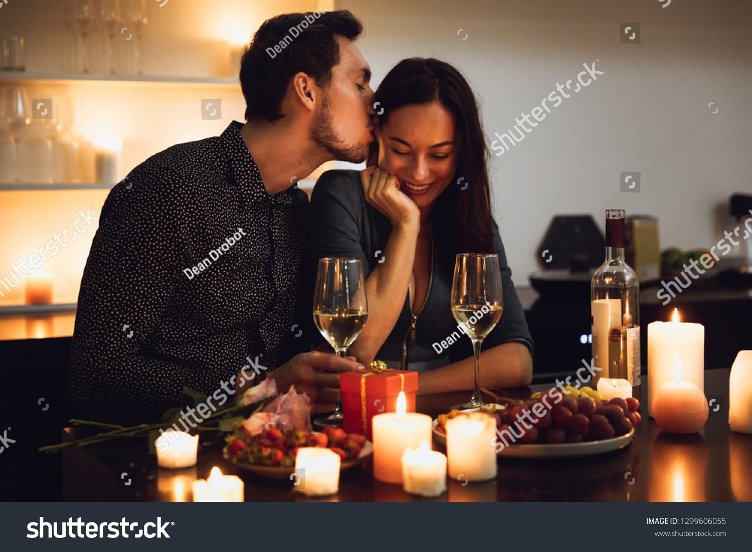 Beautiful Passionate Couple Having Romantic Candlelight Stock Photo ...