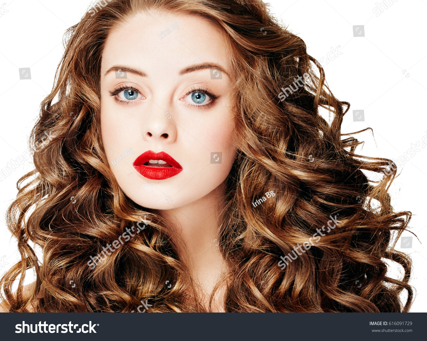 Beautiful People Curly Hair Red Lipsq Stock Photo Edit Now 616091729