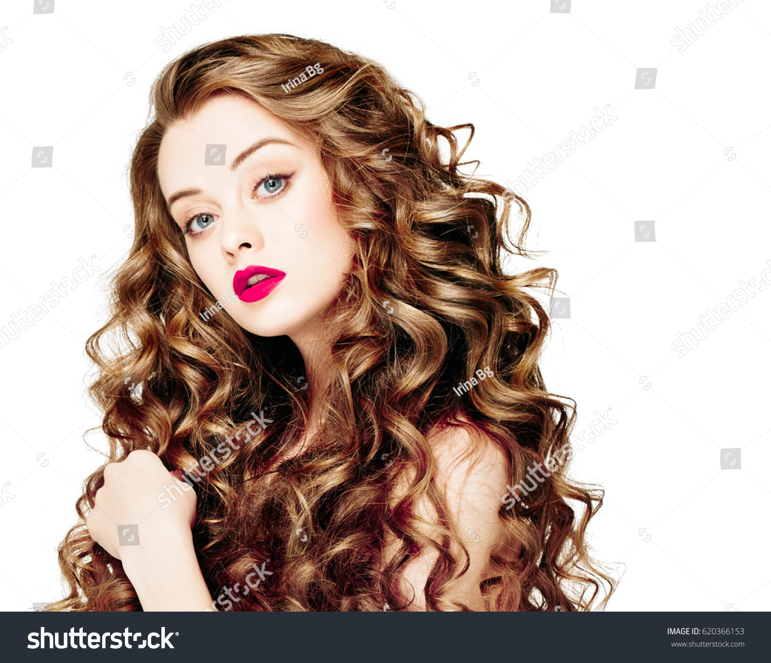 Beautiful People Curly Hair Red Lipsq Stock Photo Edit Now 620366153