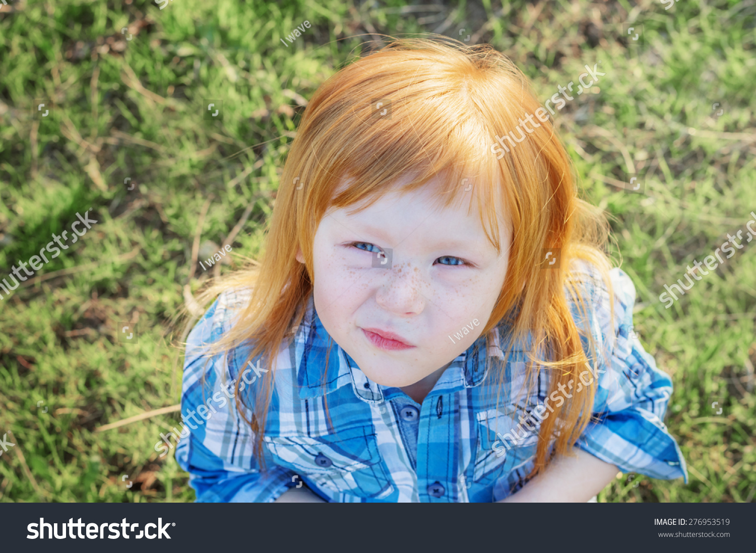 Beautiful Redhaired Girl Blue Eyes Freckles Stock Photo Edit Now