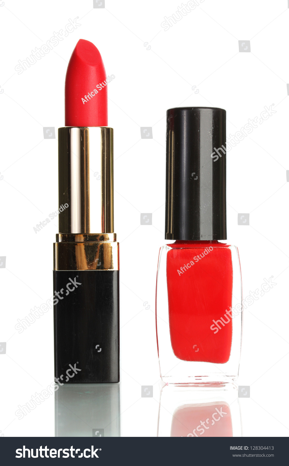 Beautiful Red Lipstick Nail Polish Isolated Stock Photo 128304413 ...