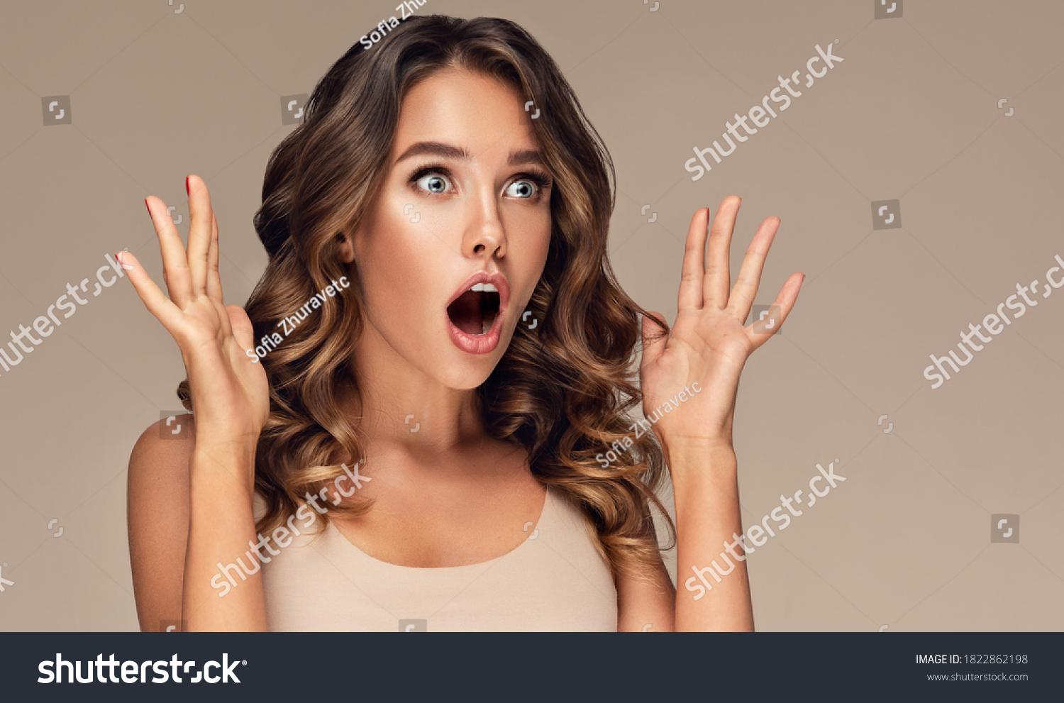 Beautiful Shocked Surprised Woman Screaming Looking Stock Photo Edit Now Shutterstock