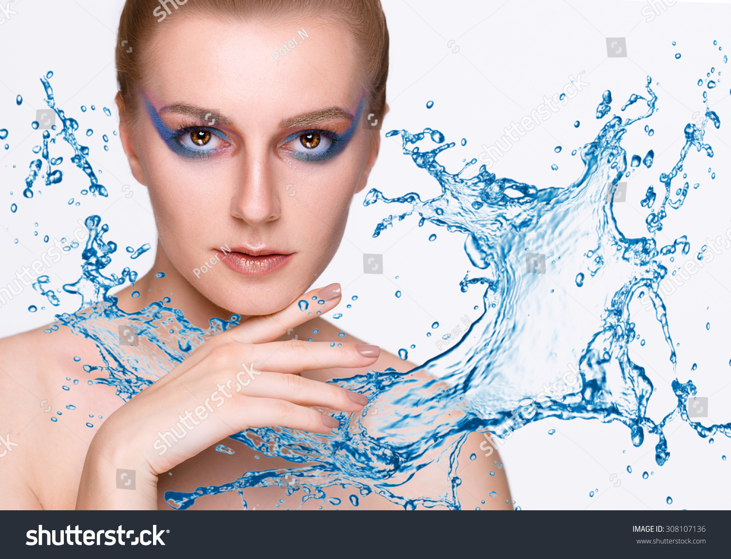 Beautiful Smiling Girl Under Splash Water Stock Photo (Edit Now) 308107136