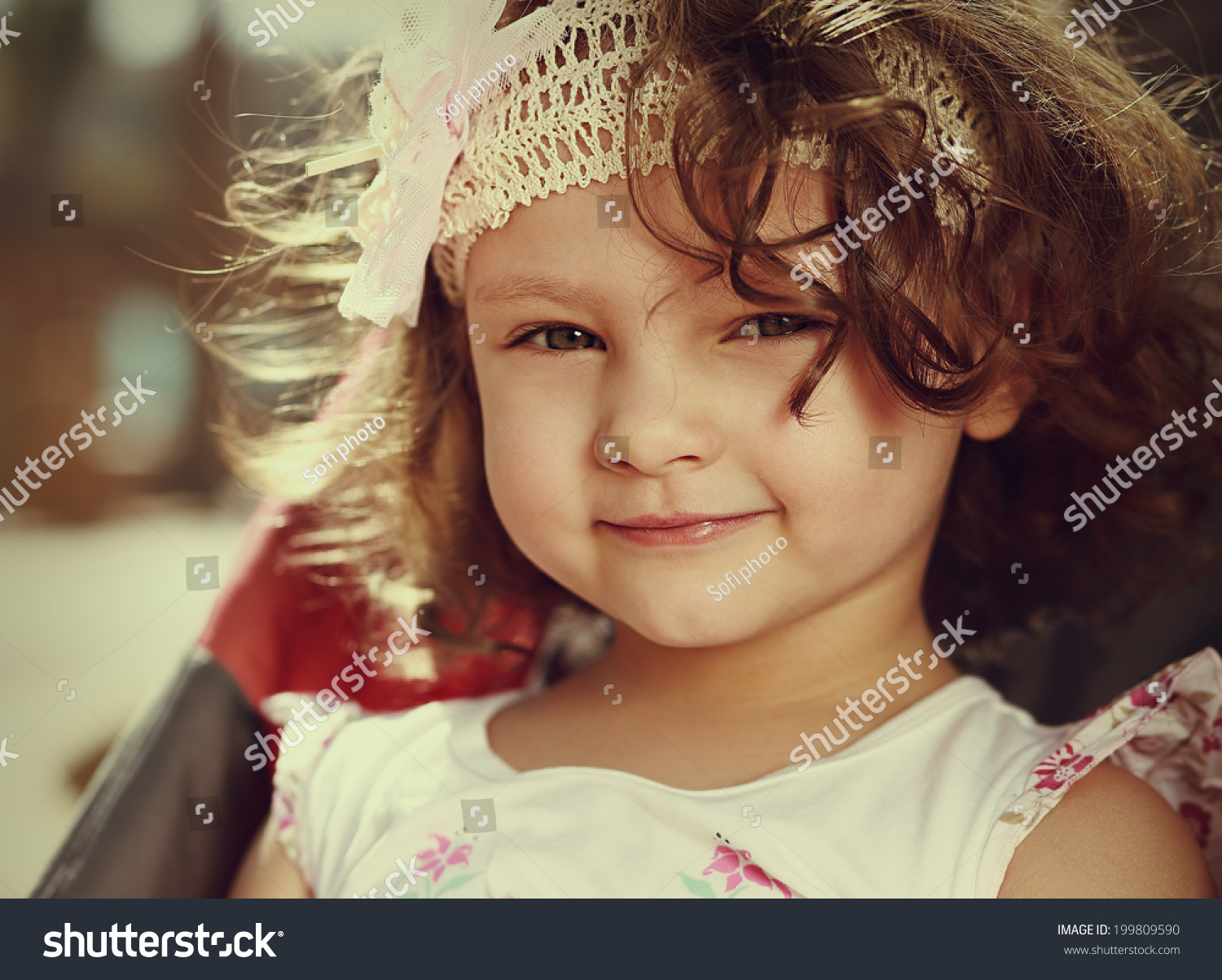 Beautiful Smiling Kid Girl Face Curly Stock Photo Edit Now 199809590