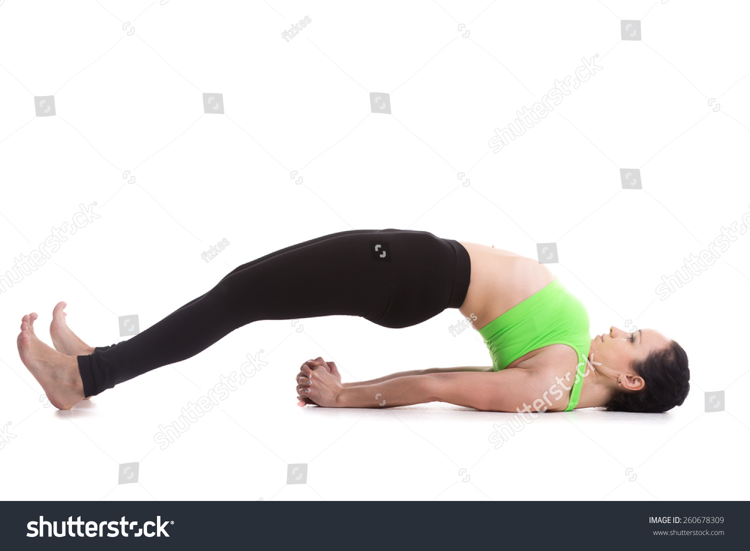 Beautiful Sporty Girl Doing Fitness Workout, Standing In Bridge Pose ...