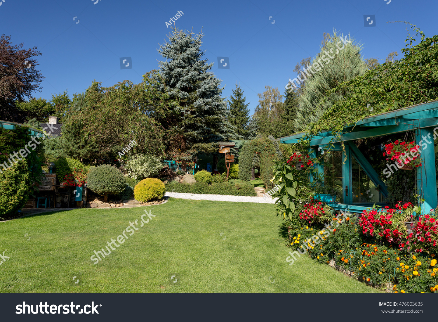 beautiful summer garden design with conifer trees green grass and morning sun cut - Garden Design Trees beautiful summer garden design with conifer trees green grass and morning sun cut - Garden Design Trees