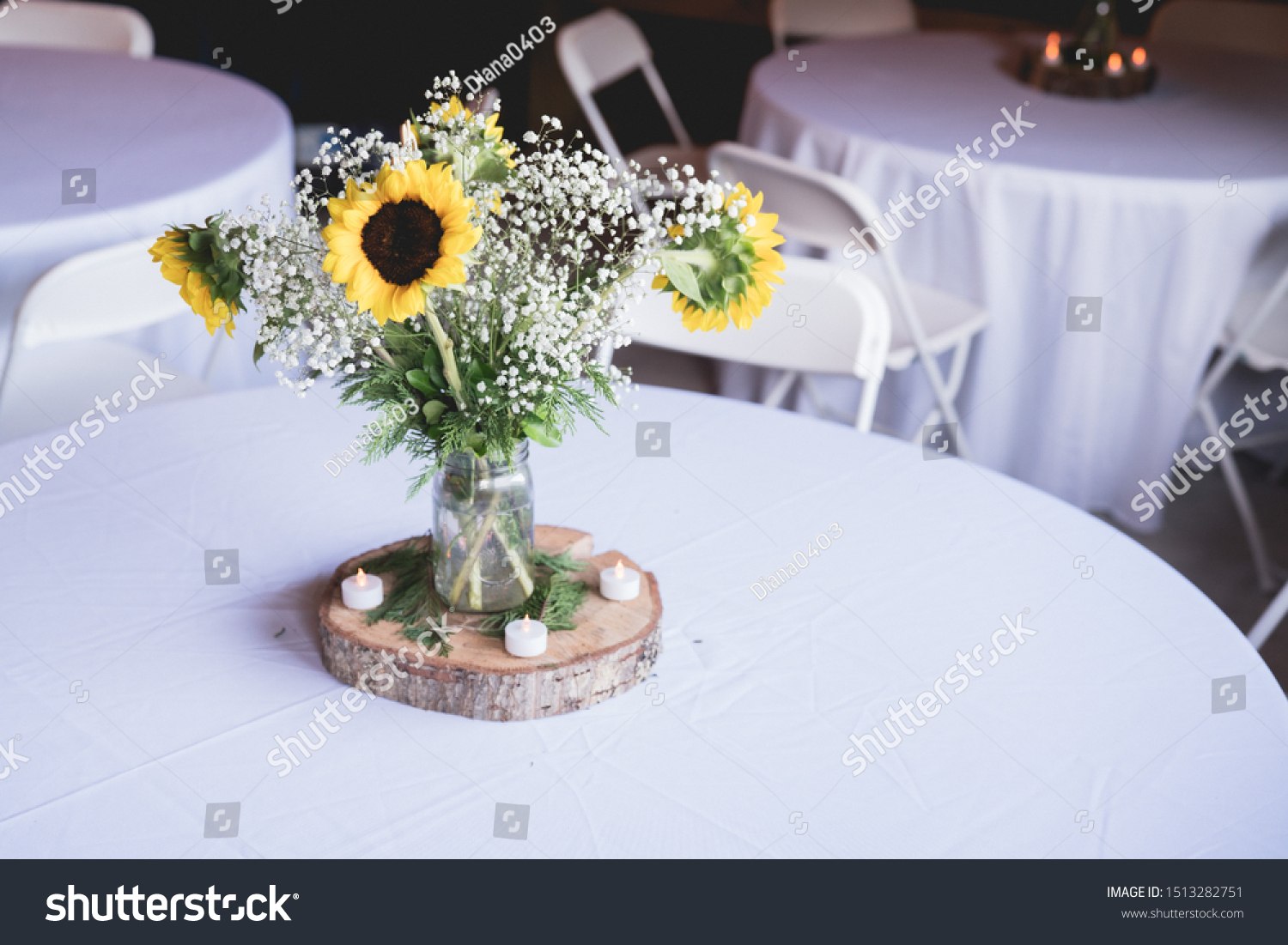 Beautiful Sunflower Babys Breath Centerpieces Wedding Stock Photo Edit Now