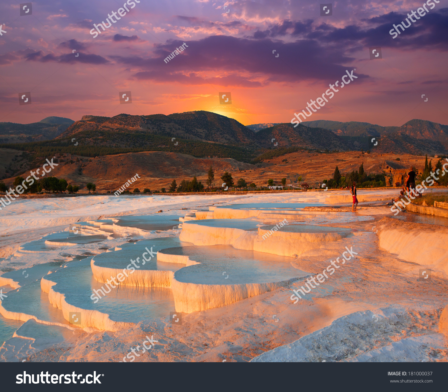 beautiful sunrise natural travertine pools terraces stock photo beautiful sunrise natural travertine pools terraces stock photo