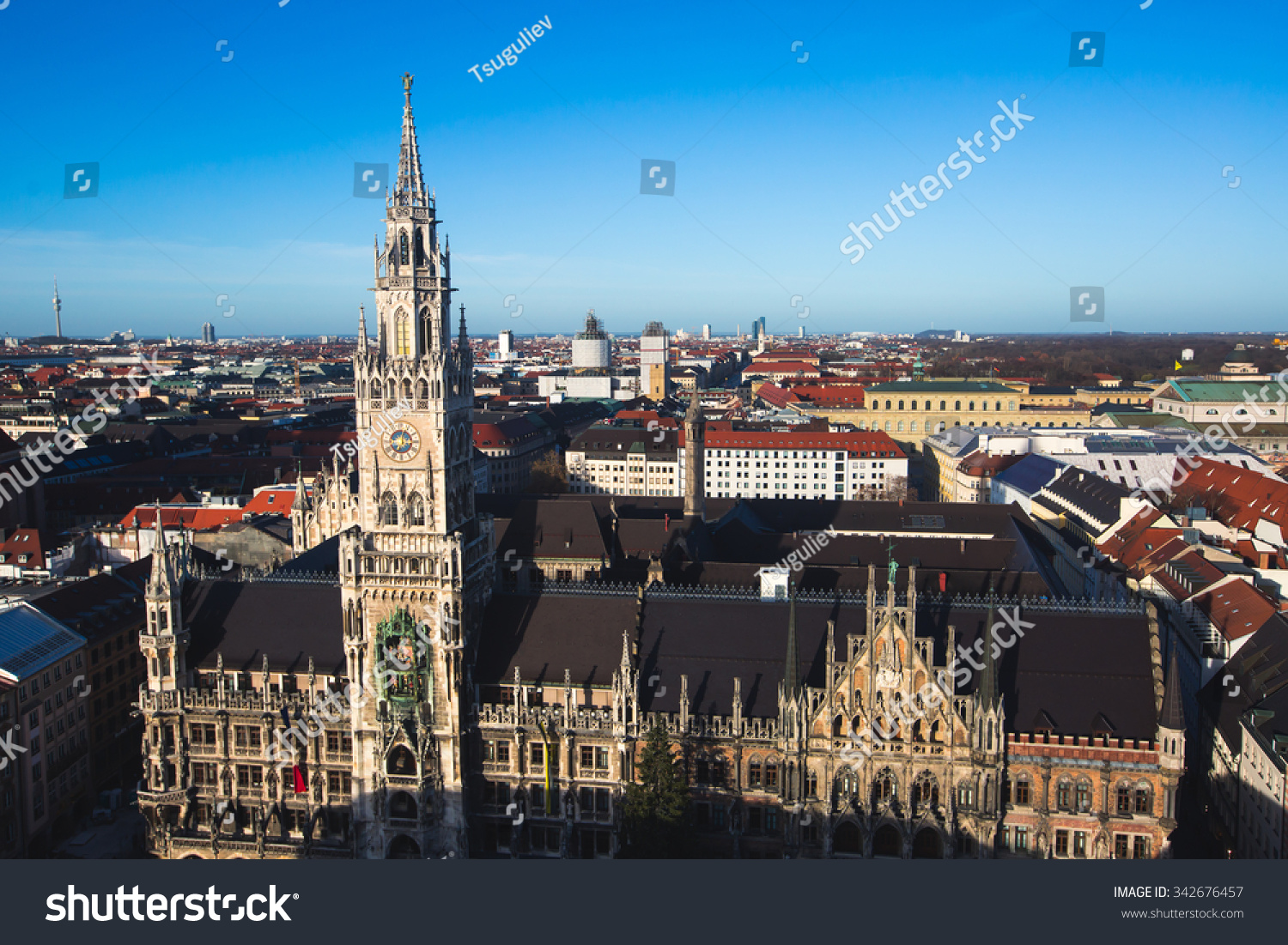 Beautiful Super Wide-Angle Sunny Aerial View Of Munich, Bayern, Bavaria ...