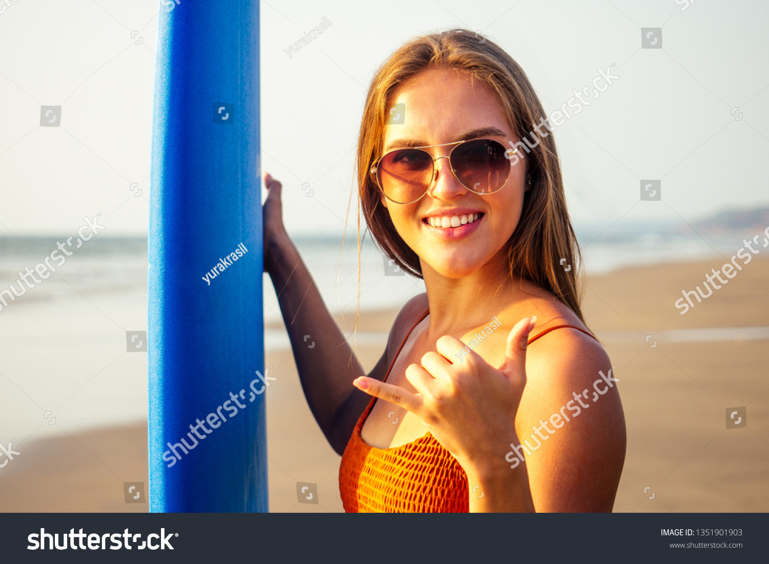 Beautiful Surfer Girl Finger Hand Symbols Stock Photo Edit Now