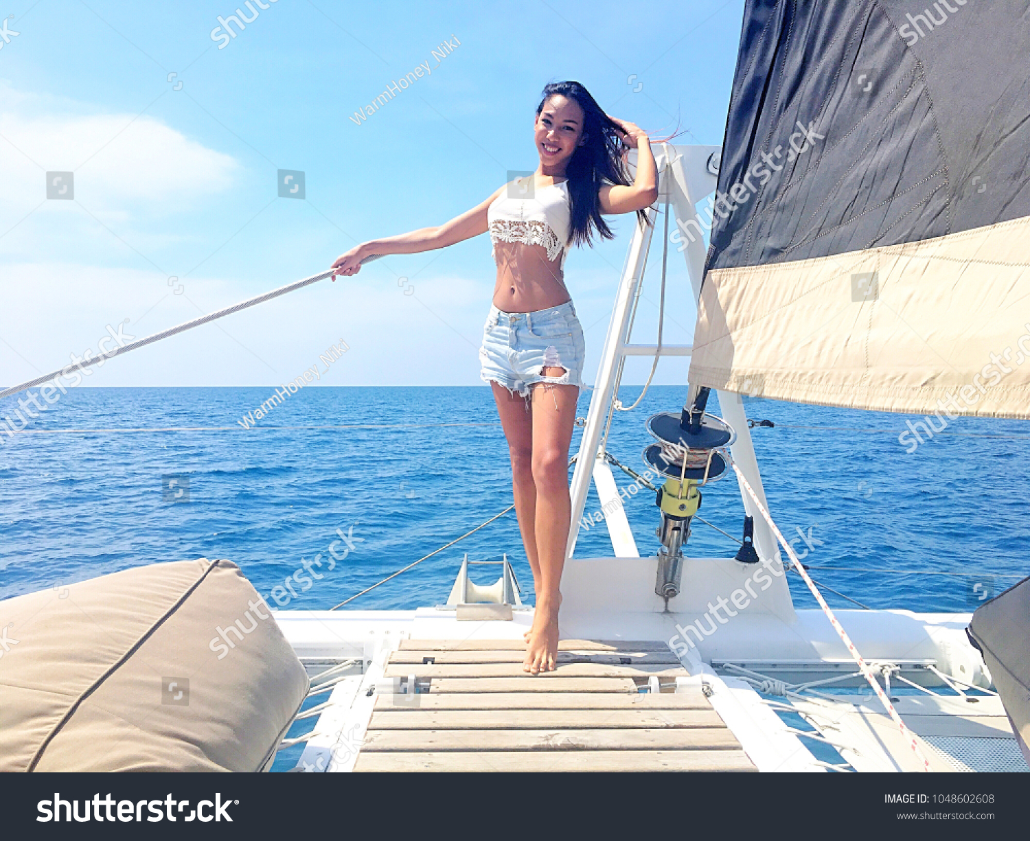 Beautiful Thai Girl On Yacht Sunny Stock Photo Edit Now