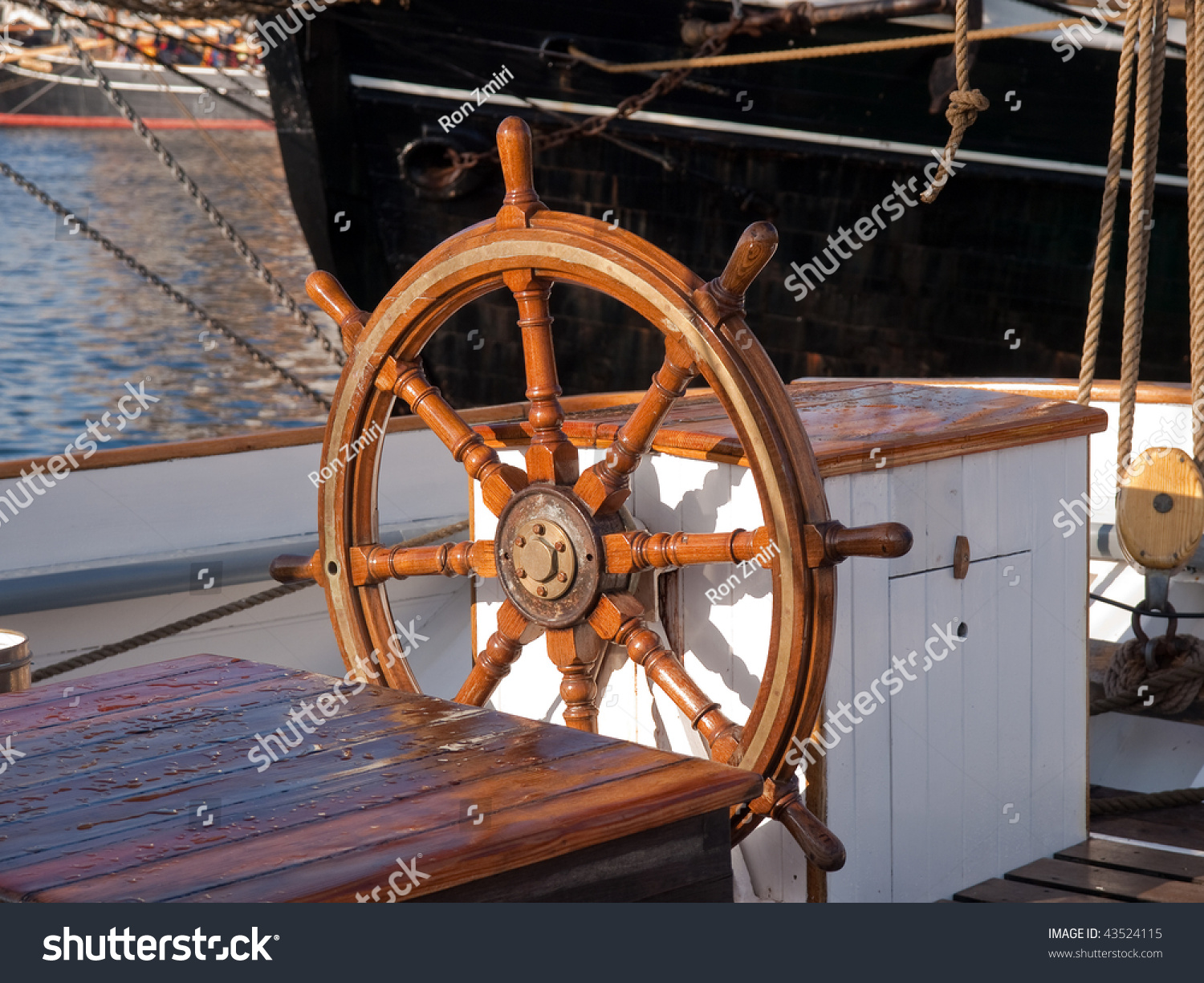 Beautiful Traditional Wooden Ship Steering Wheel Stock Photo 43524115 ...