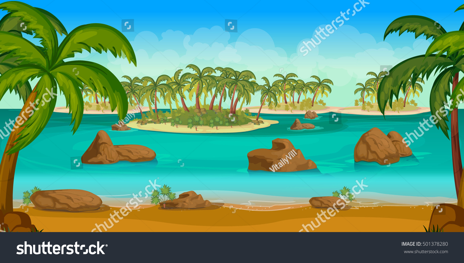 Beautiful Tropical Beach Game Background Nature Stock Illustration ...