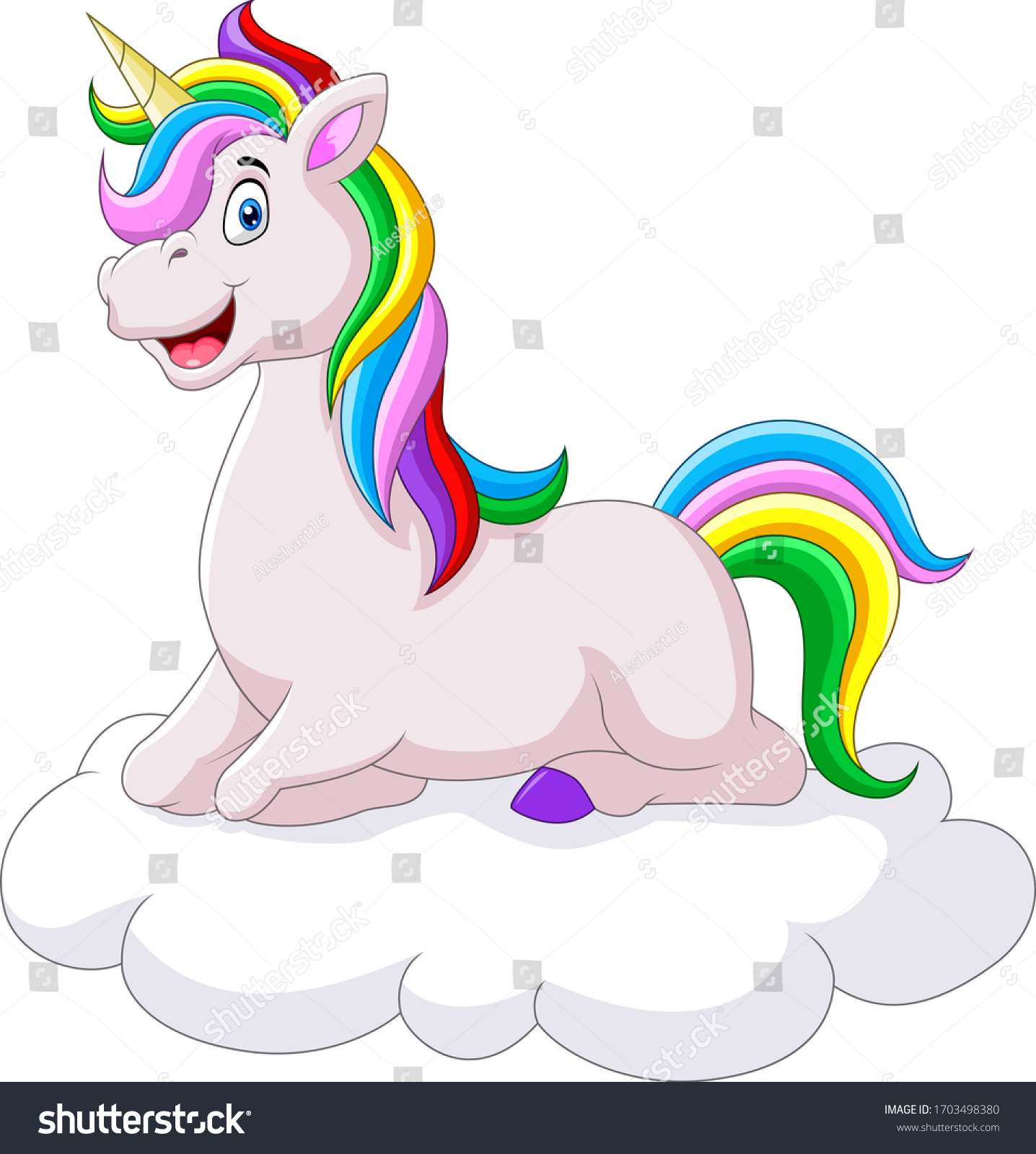 Beautiful Unicorn Cartoon On Cloud Stock Illustration 1703498380 ...