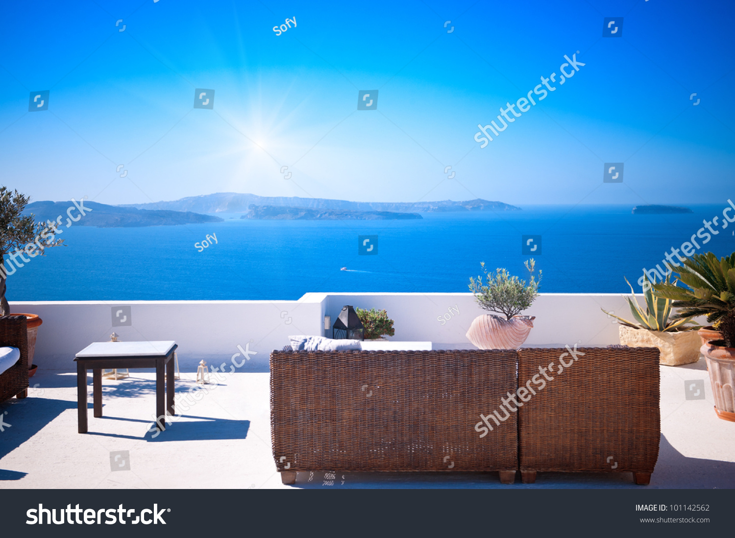 Beautiful View Of Mediterranean Santorini Aegean Sea Seascape Stock ...