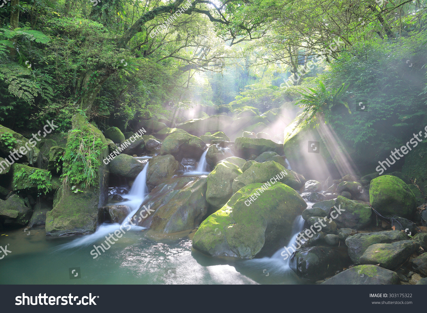 Beautiful Waterfalls Sunbeams Jungle Refreshing Cascades Stock Photo ...