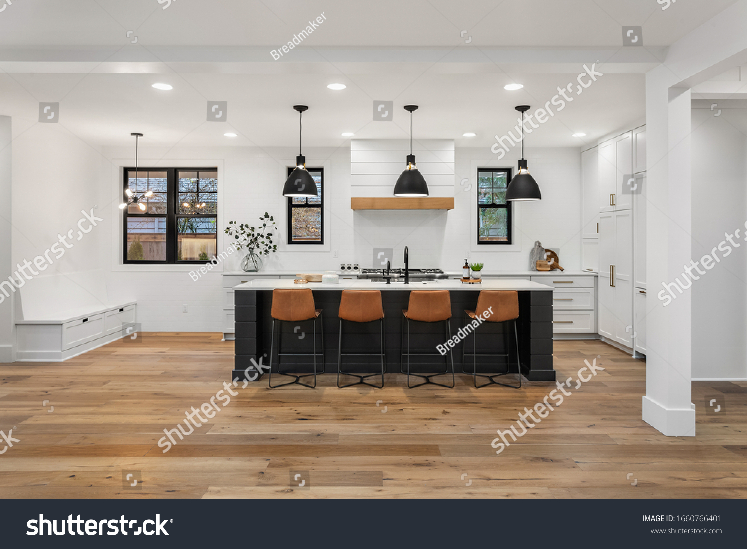 Beautiful White Kitchen Dark Accents New Stock Photo Edit Now 1660766401