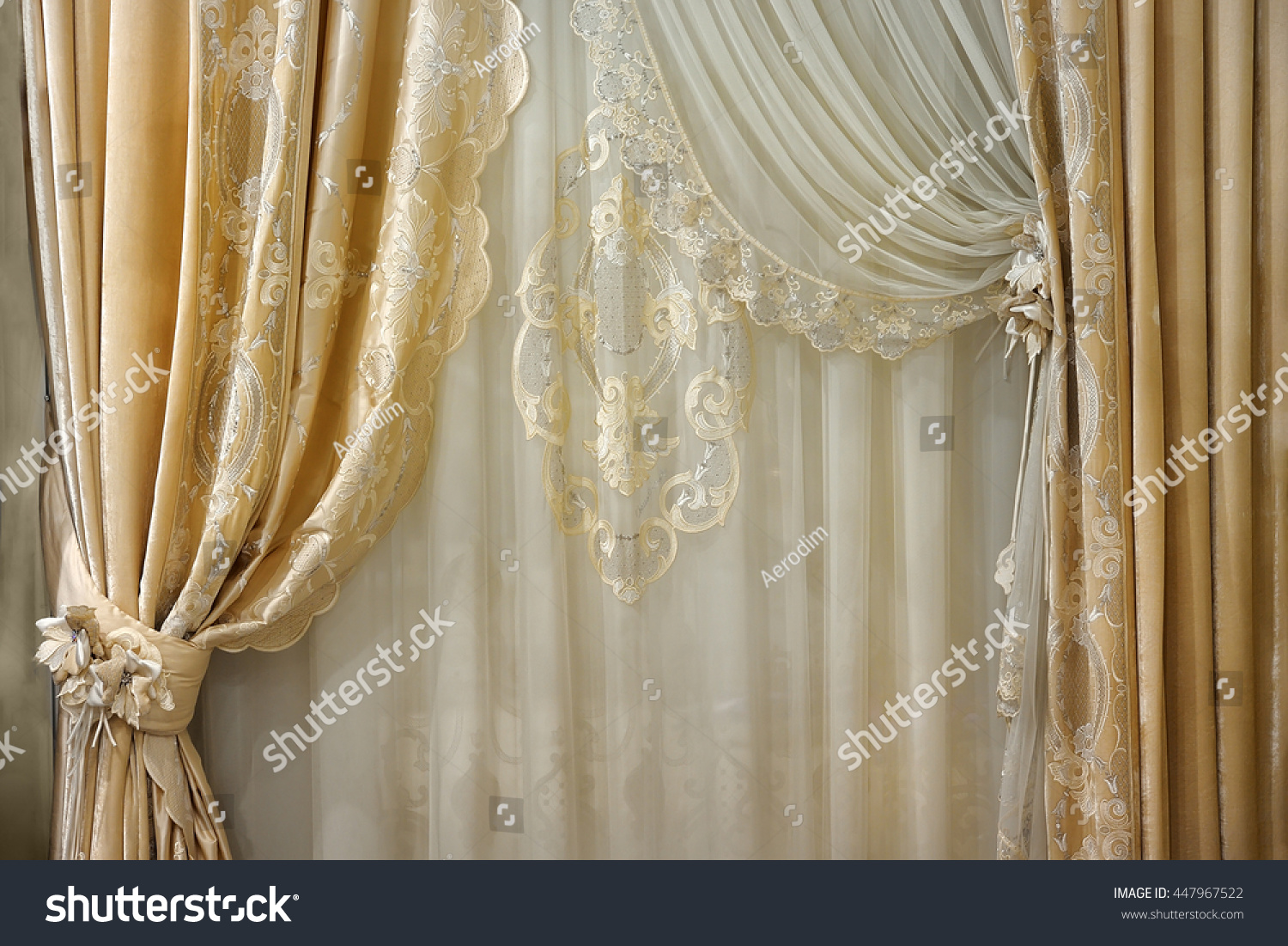 Beautiful Window Curtains Drapes Pattern Background Stock Photo