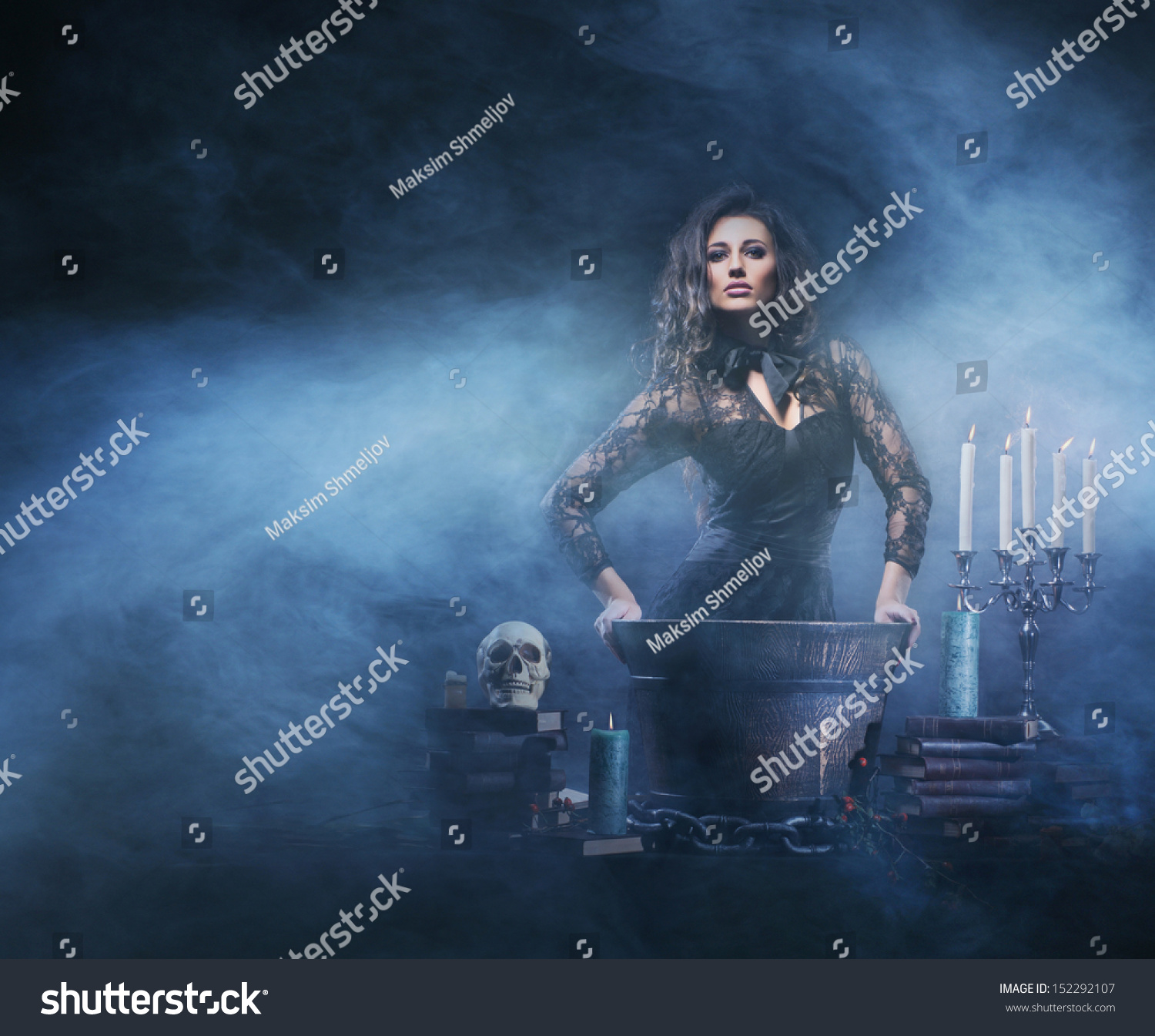 Beautiful Witch Making Witchcraft Over Smoky Stock Photo 152292107 ...