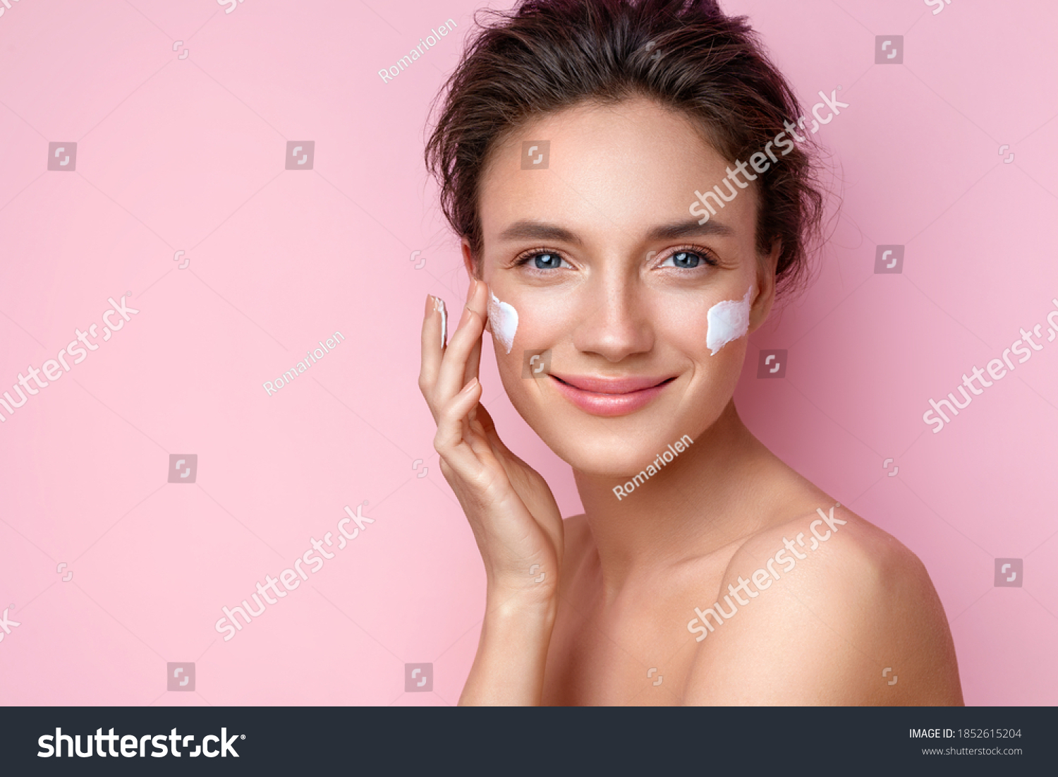 Beautiful Woman Applying Moisturizer Cream On Stock Photo Shutterstock