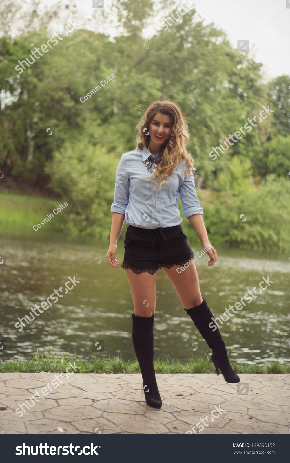 Beautiful Woman River Side Wearing Sexy 