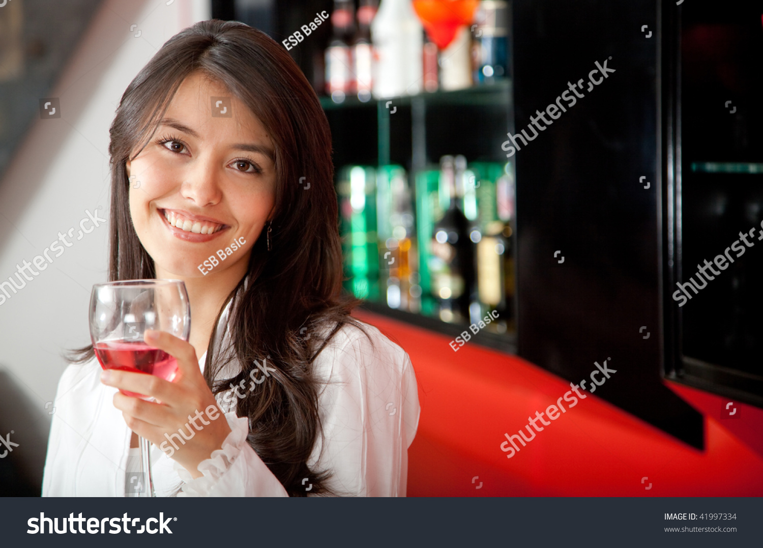 Beautiful Woman Bar Drinking Rose Wine Stock Photo (Edit Now) 41997334